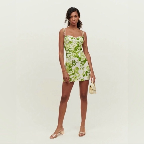 Reformation Louelle Dress Rialto White & Green Floral NWT Summer Dress Size 12 - Picture 2 of 8